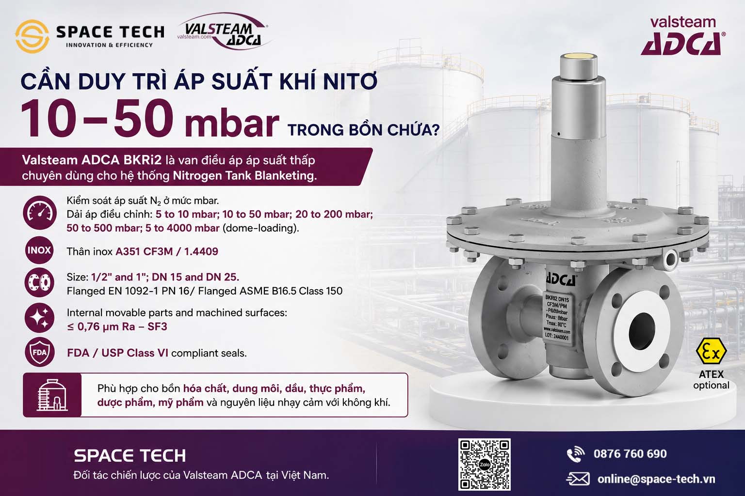 Valsteam ADCA BKRi2 – Van Điều Áp Khí Nito Chuyên Dụng cho Tank Blanketing 1 BKRi2