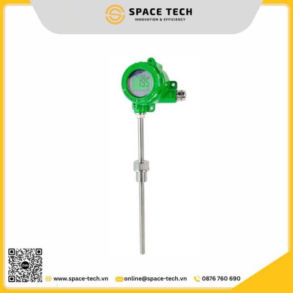 Đầu dò nhiệt độ inox 0-200 độ C nối ren 1/2" phi 8mm L=150mm SPT100D, có mặt hiển thị LCD